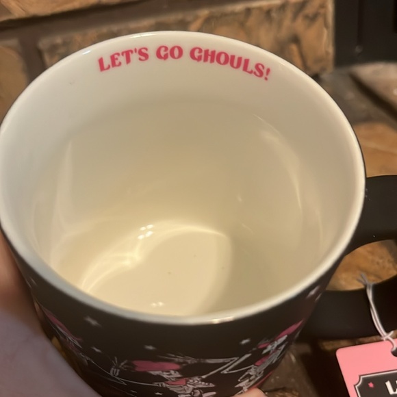3/$25 Sunday Morning Ceramic “Lets Go Ghouls” Black & Pink Cowgirl Skeletons Mug - Picture 5 of 6
